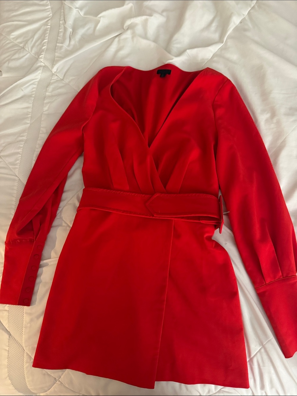 NBD Red Long-Sleeve Wrap Mini Dress with Belt